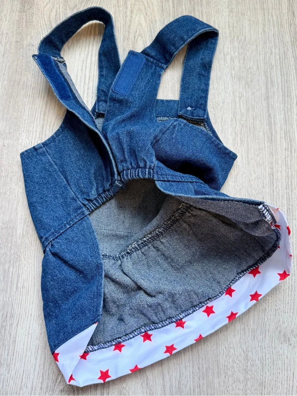 Denim Stars & Stripes Overalls Skirt for Pets/Small Dogs with Navy Blue & Red